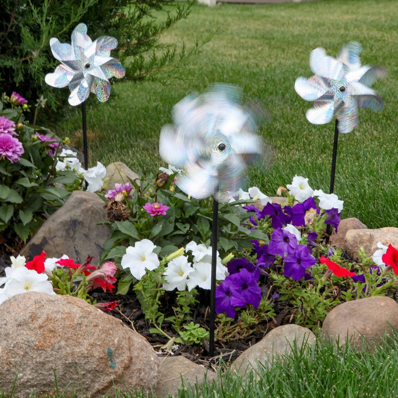 Tapix Bird Blinder Pinwheels (10 Pack) 15 inch Pinwheel Bird Deterrent, Holographic Pin Wheels for Yard and Garden, Garden Spinners - Image 5